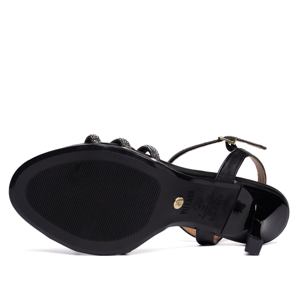 Sandália Feminina Vizzano Salto Fino com Strass Preto Preto 2