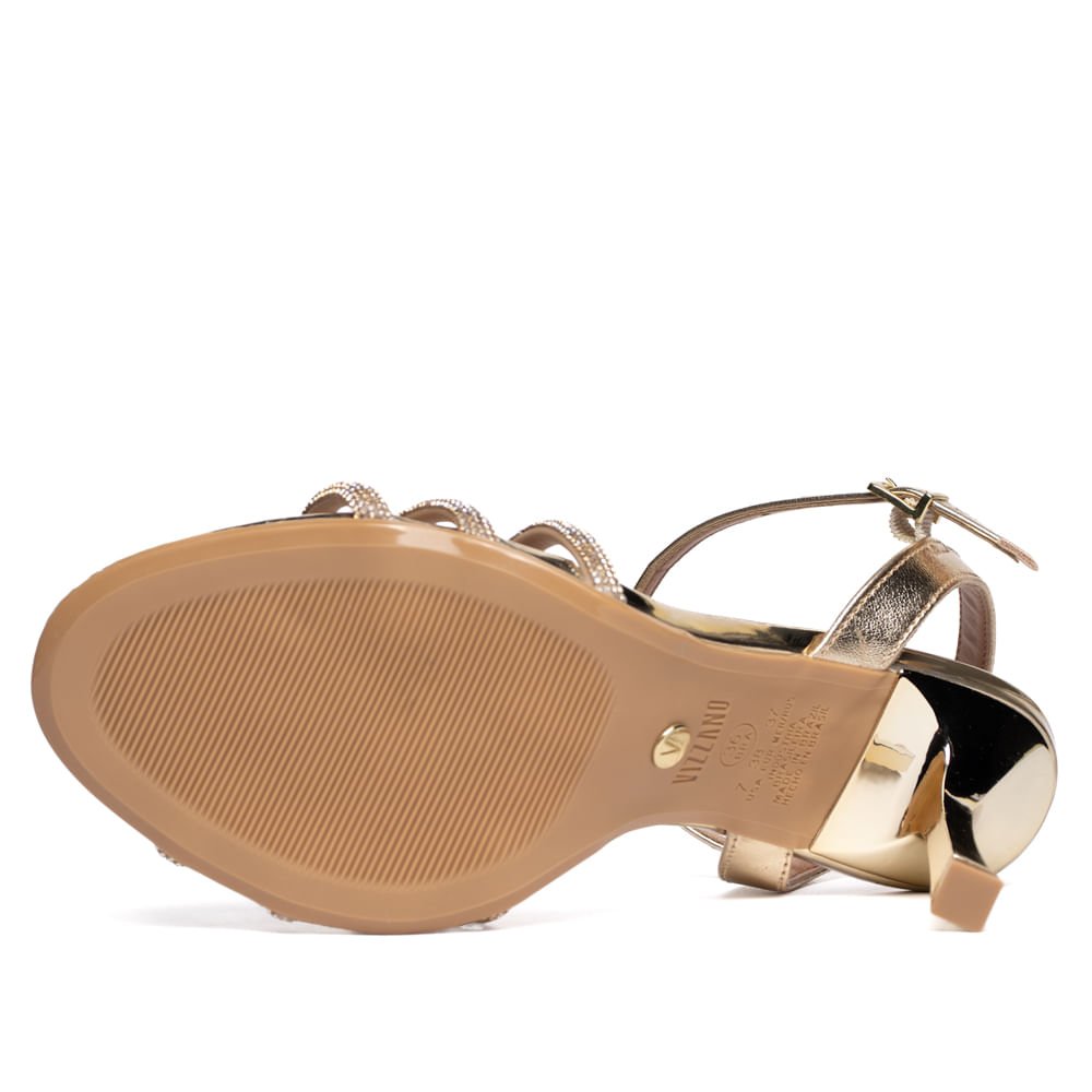 Sandália Feminina Vizzano Salto Fino com Strass Dourado Dourado 2