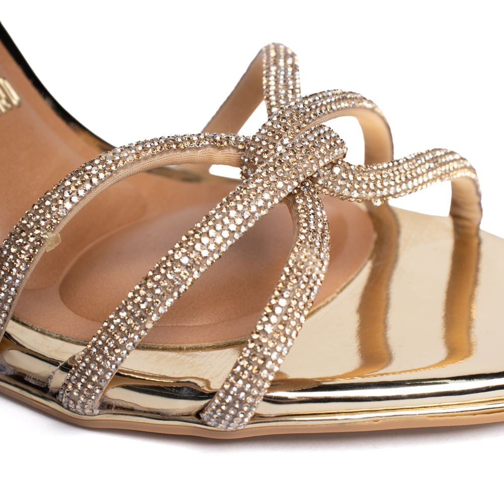 Sandália Feminina Vizzano Salto Fino com Strass Dourado Dourado 5