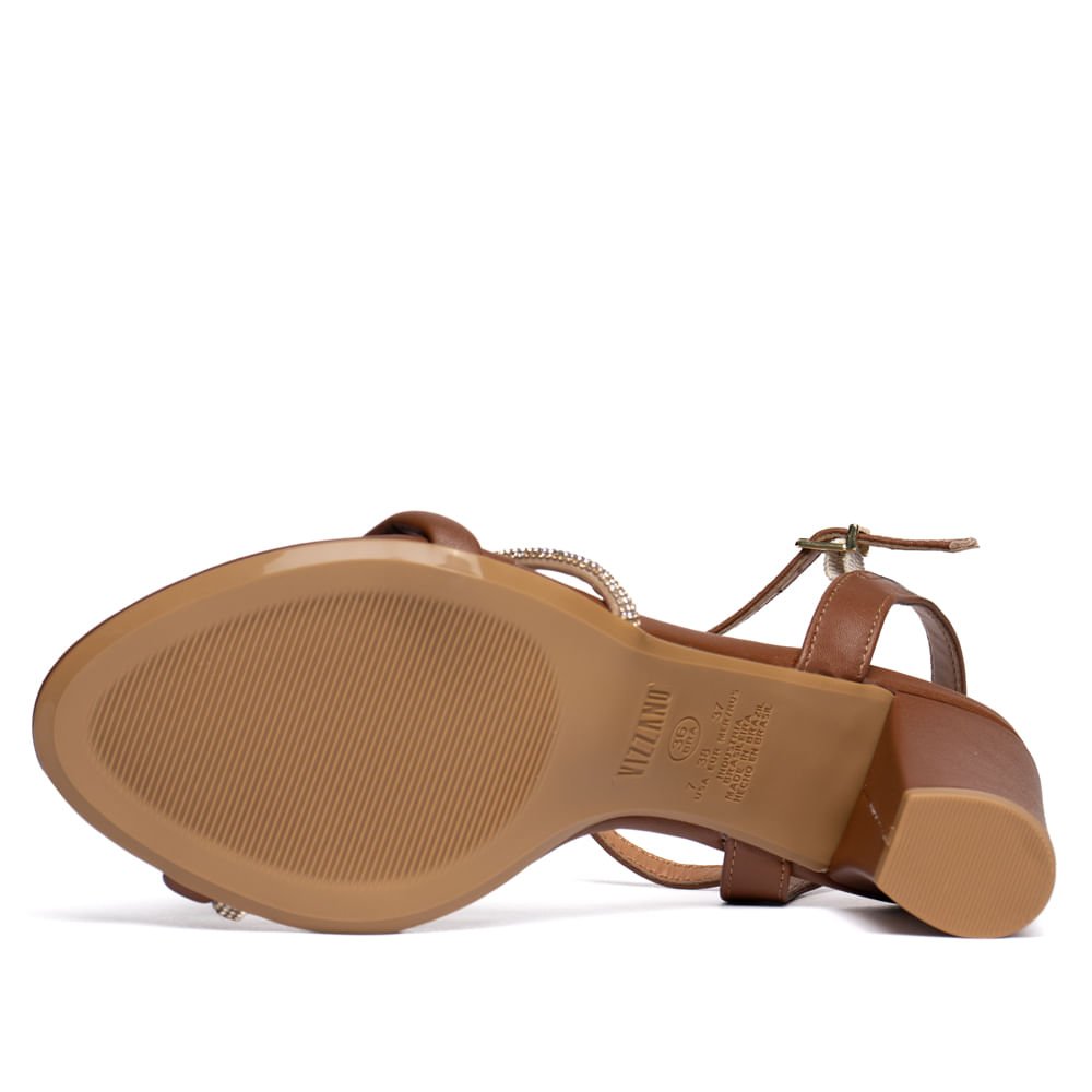 Sandália Feminina Vizzano Salto Grosso com Tira de Strass Marrom Marrom 2