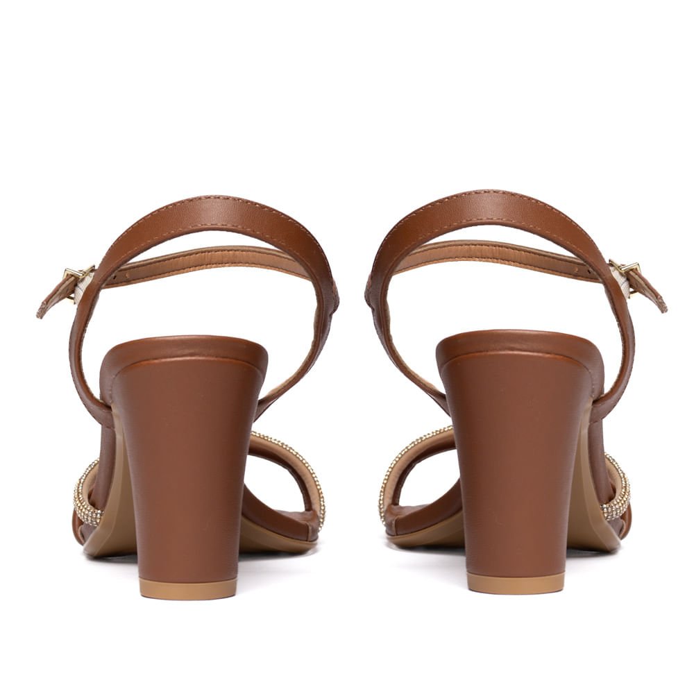 Sandália Feminina Vizzano Salto Grosso com Tira de Strass Marrom Marrom 3