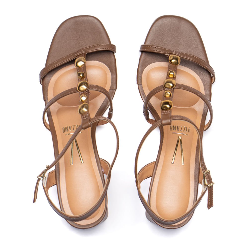 Sandália Feminina Vizzano Salto Grosso com Tira de Strass Marrom Marrom 4