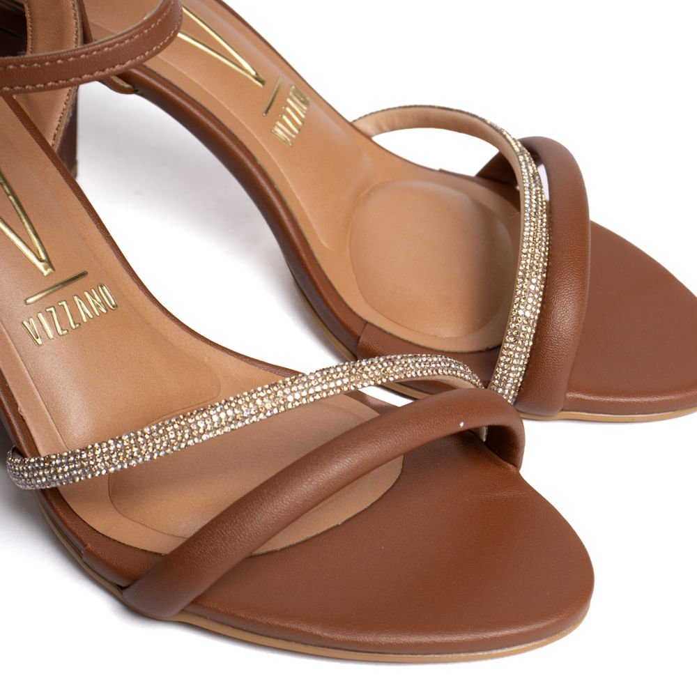 Sandália Feminina Vizzano Salto Grosso com Tira de Strass Marrom Marrom 5