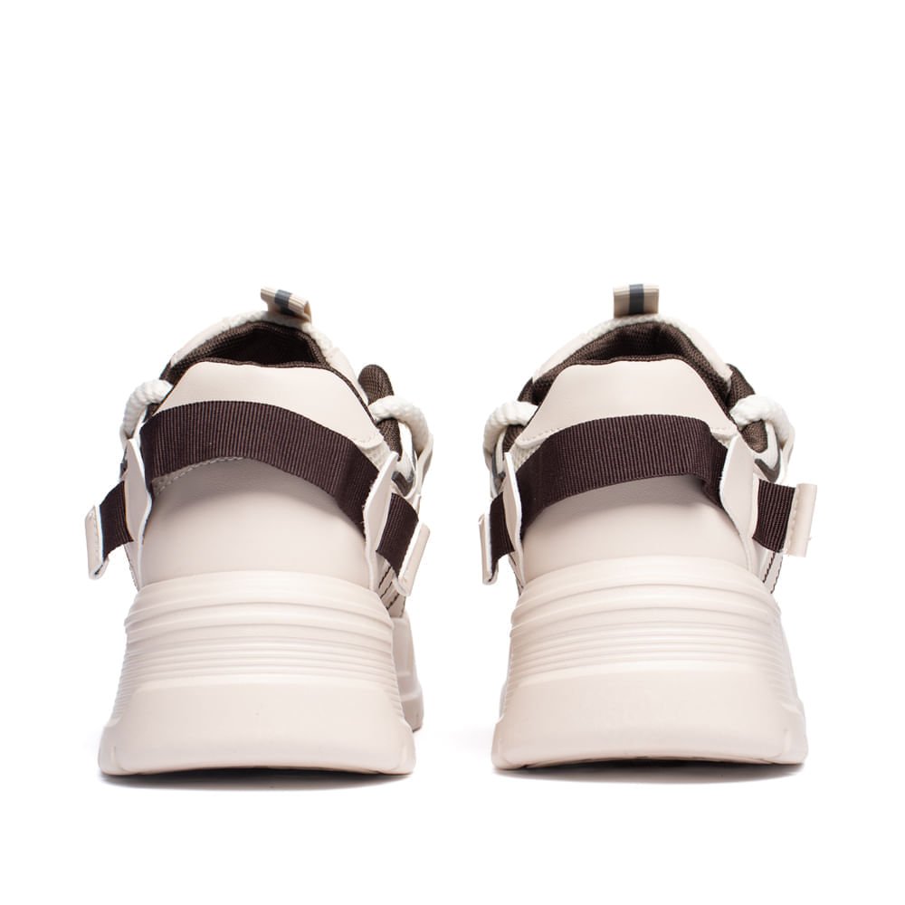 Tênis Feminino Plataforma Ramarim Napa Recortes Creme/Marrom Creme 3
