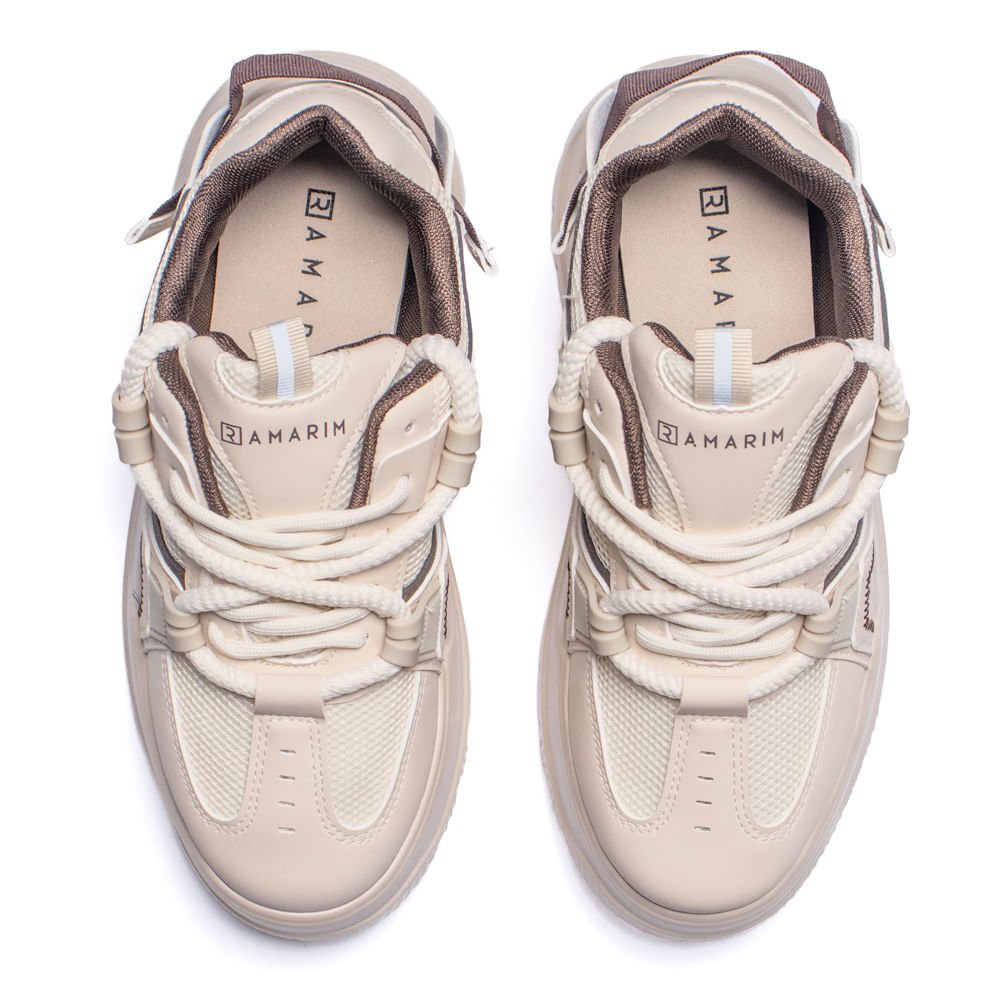 Tênis Feminino Plataforma Ramarim Napa Recortes Creme/Marrom Creme 4