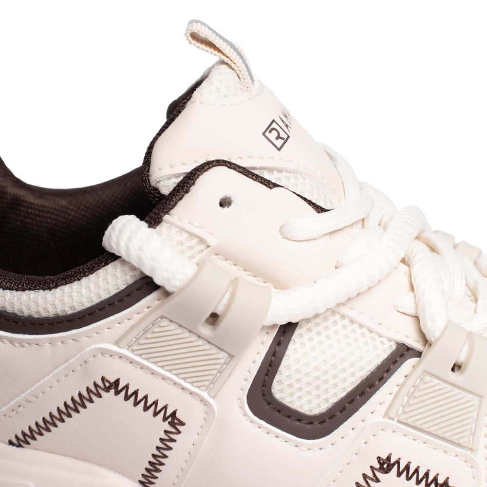 Tênis Feminino Plataforma Ramarim Napa Recortes Creme/Marrom Creme 5