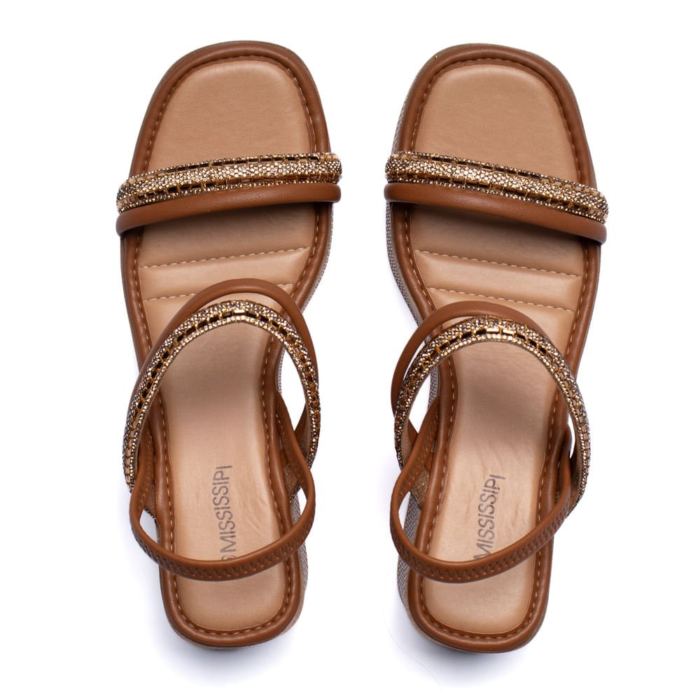 Sandália Feminina Mississipi Anabela Brilho Caramelo/Dourado Caramelo 4