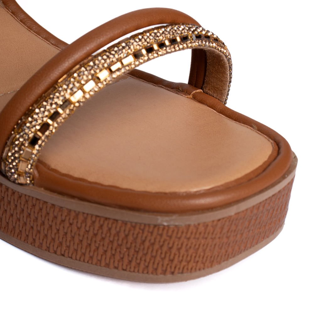 Sandália Feminina Mississipi Anabela Brilho Caramelo/Dourado Caramelo 5