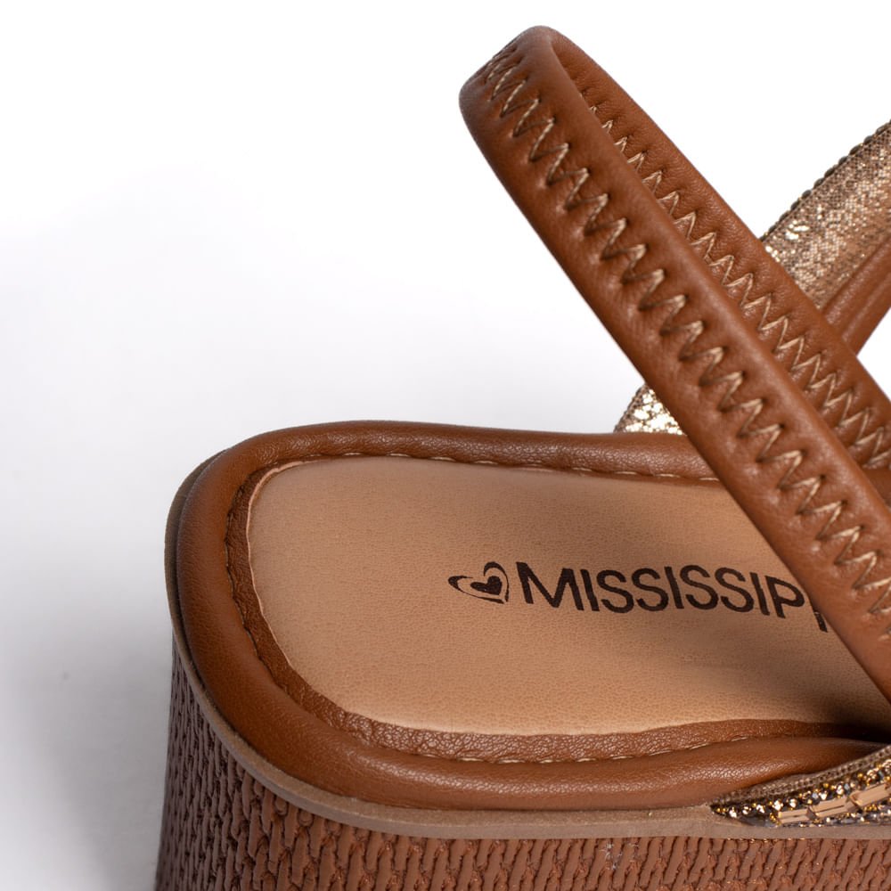 Sandália Feminina Mississipi Anabela Brilho Caramelo/Dourado Caramelo 6
