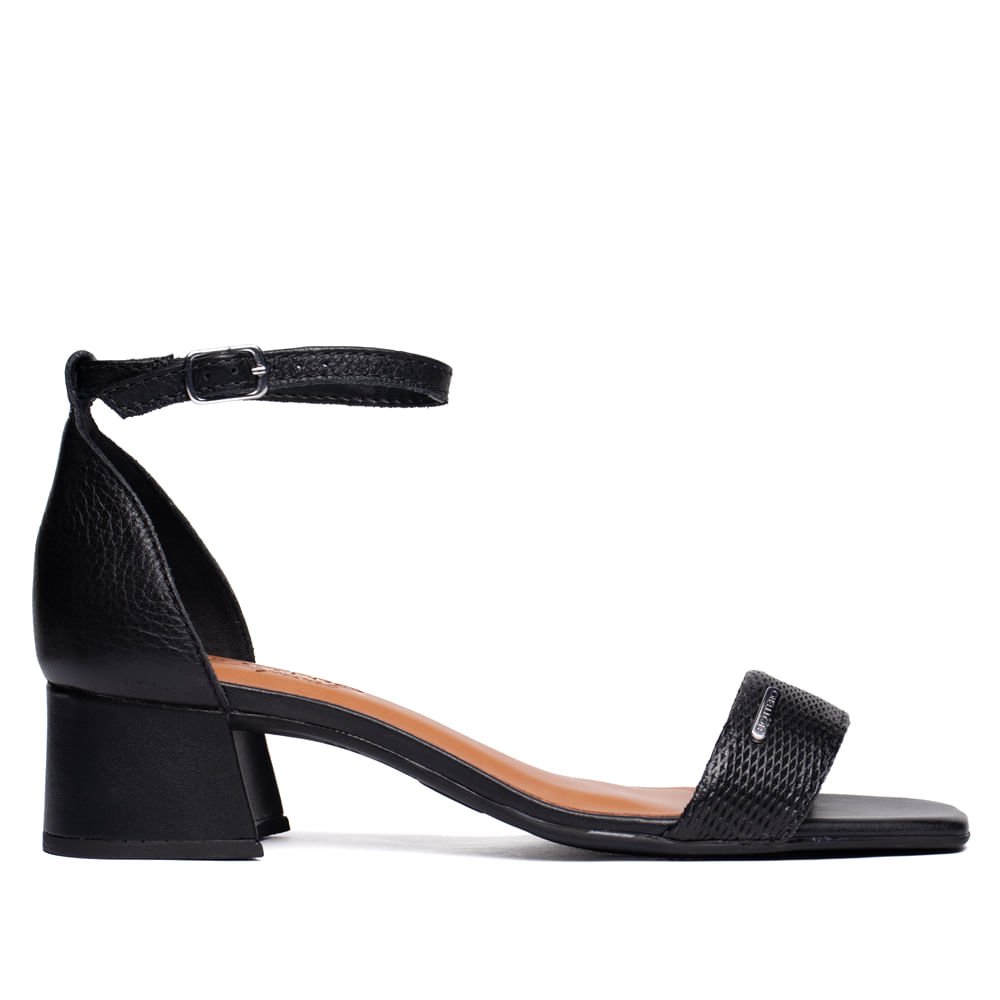 Sandália Feminina Bottero Couro Burnish Salto Bloco Preto