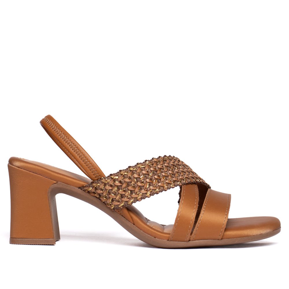 Sandália Feminina Mississipi Salto Bloco Tramado Caramelo
