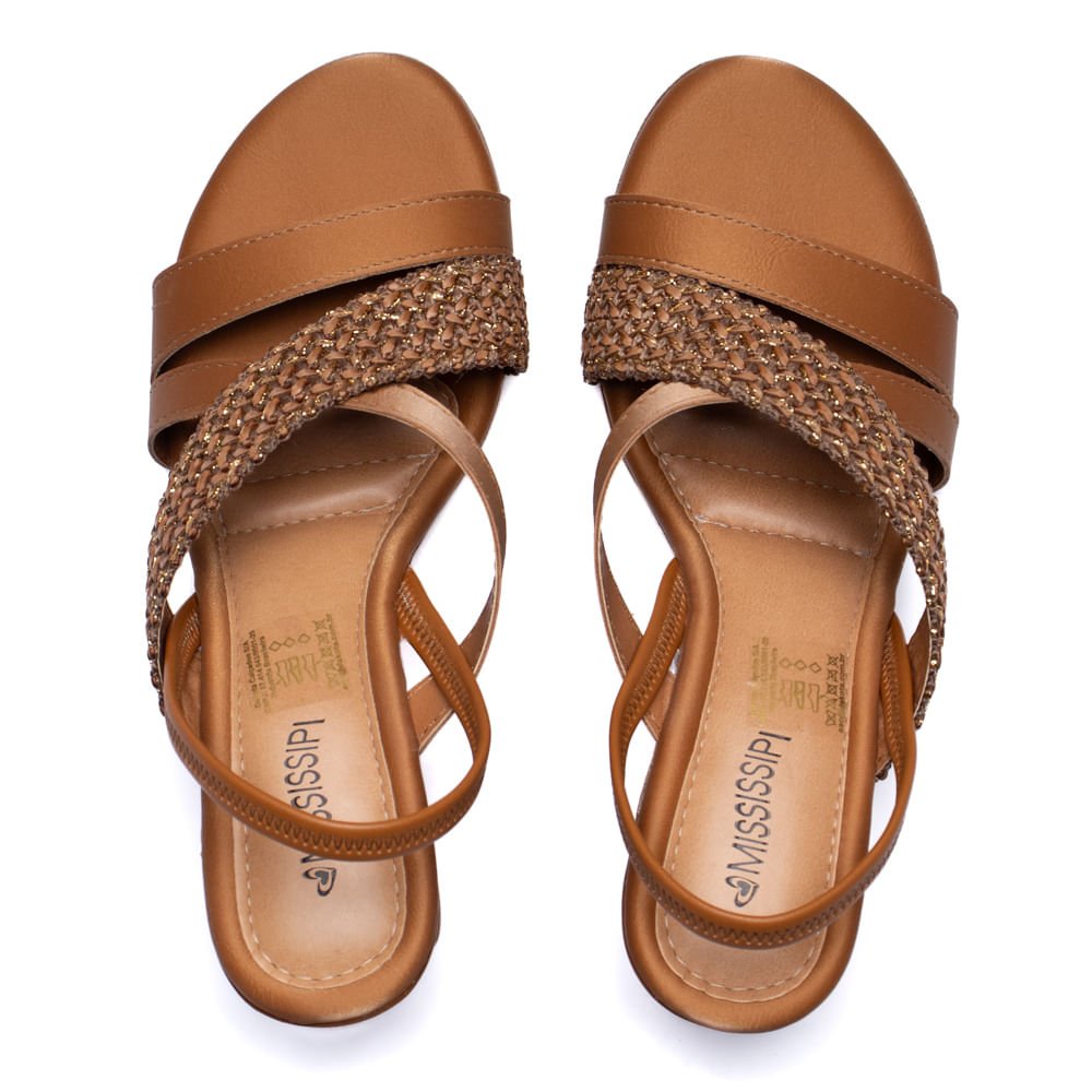 Sandália Feminina Mississipi Salto Bloco Tramado Caramelo Caramelo 4