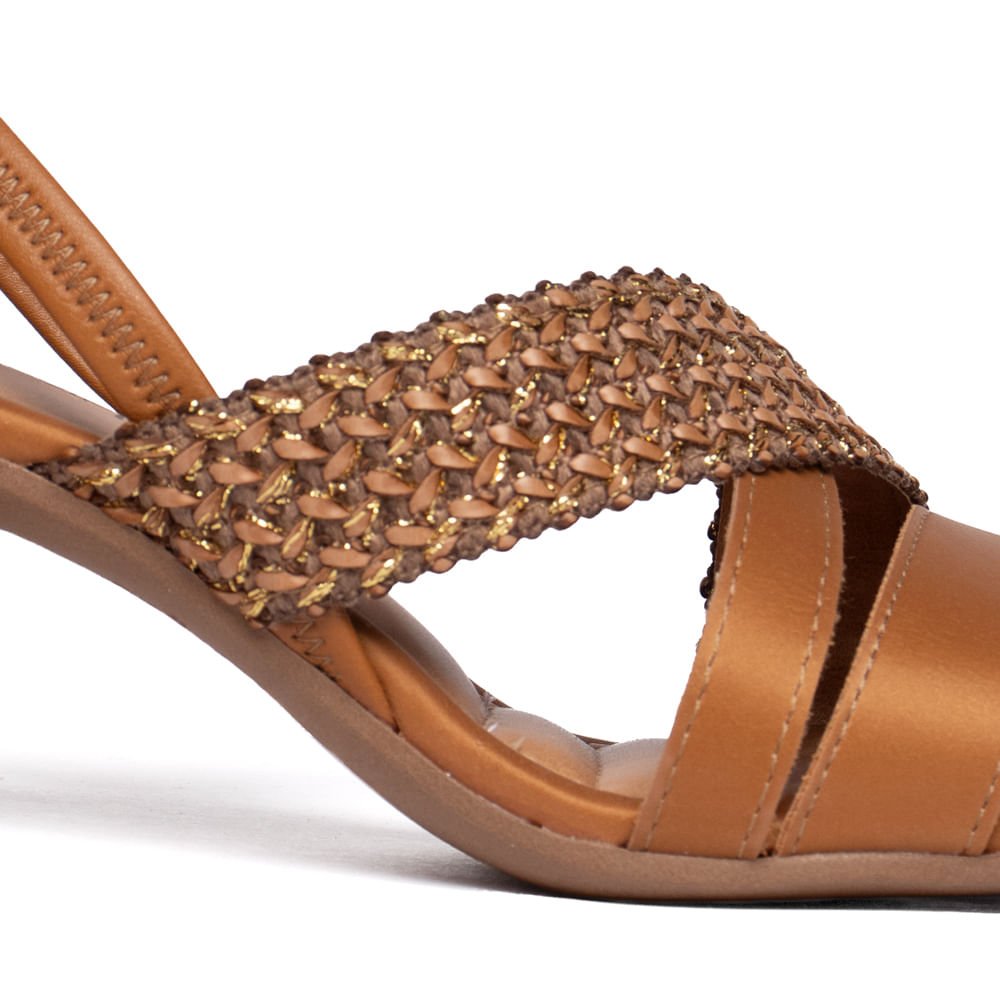 Sandália Feminina Mississipi Salto Bloco Tramado Caramelo Caramelo 6