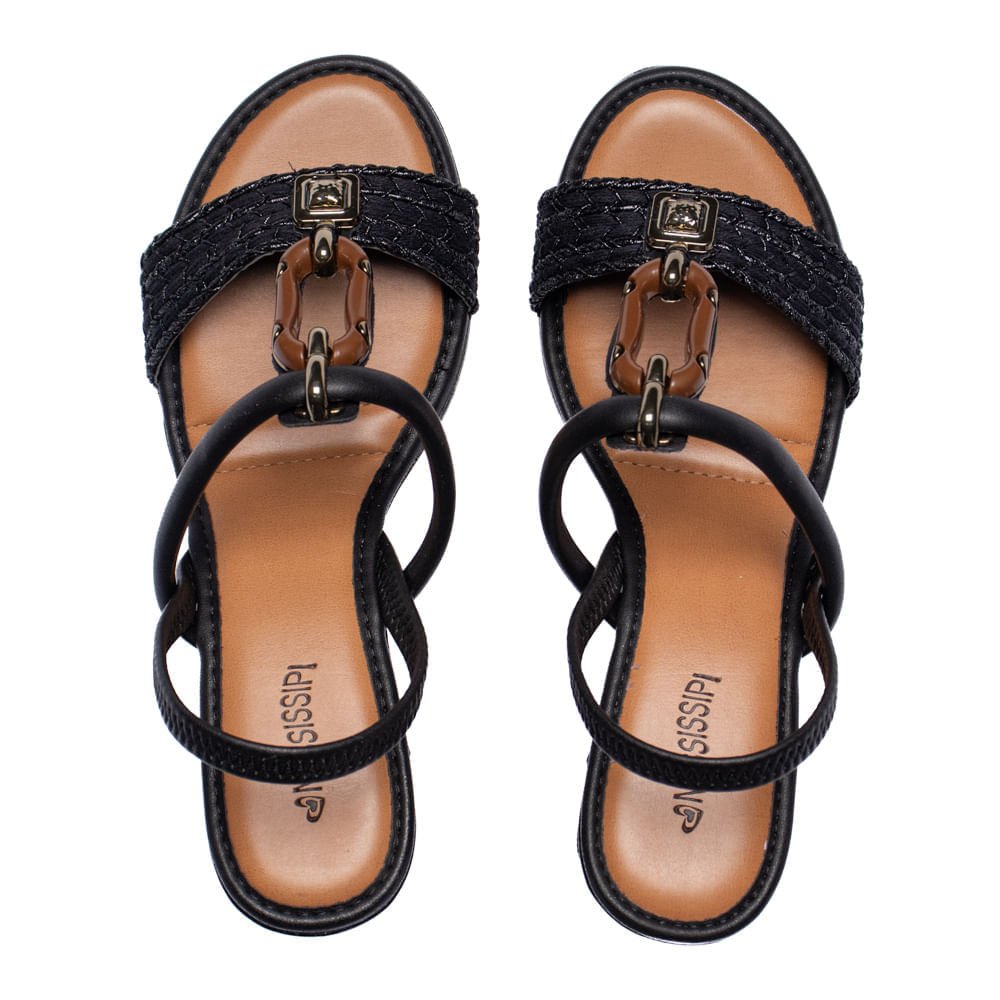 Sandália Feminina Mississipi Salto Bloco Artesanal Preto Preto 4