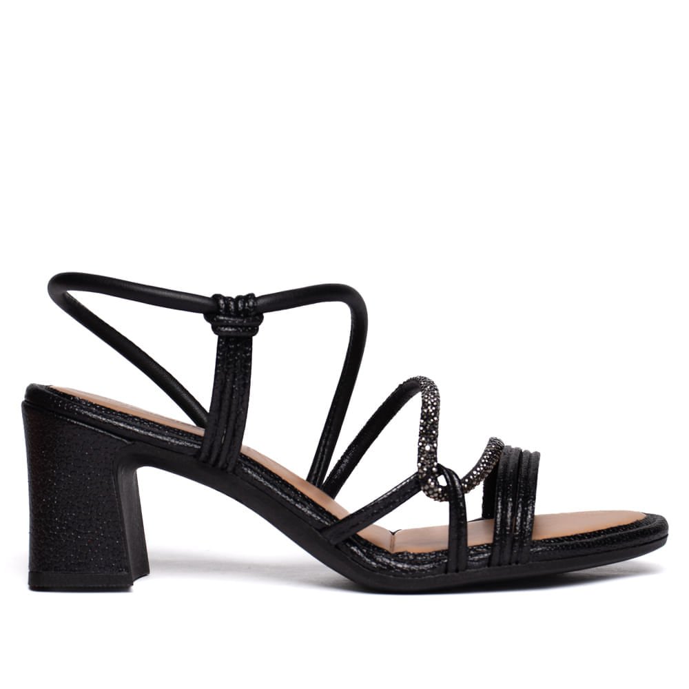 Sandália Feminina Mississipi Salto Bloco Strass Preto