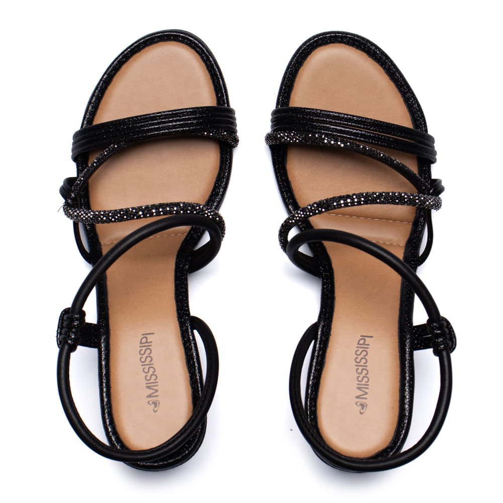 Sandália Feminina Mississipi Salto Bloco Strass Preto Preto 4