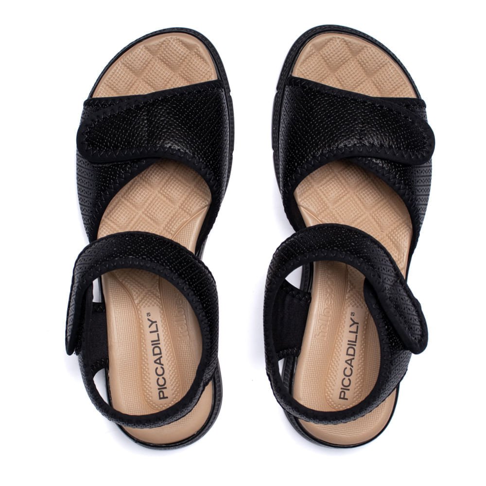 Sandália Feminina Piccadilly Anabela Médio Wide Fit Preto Preto 4