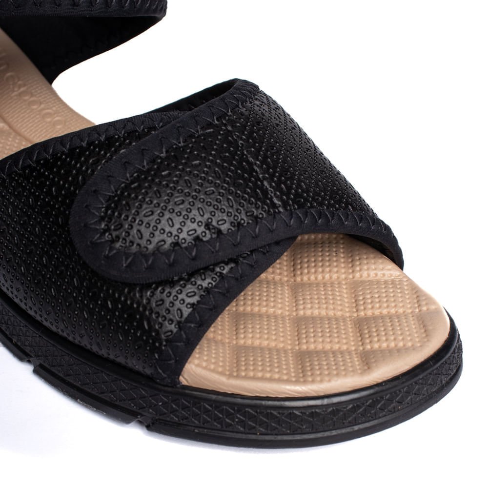 Sandália Feminina Piccadilly Anabela Médio Wide Fit Preto Preto 5