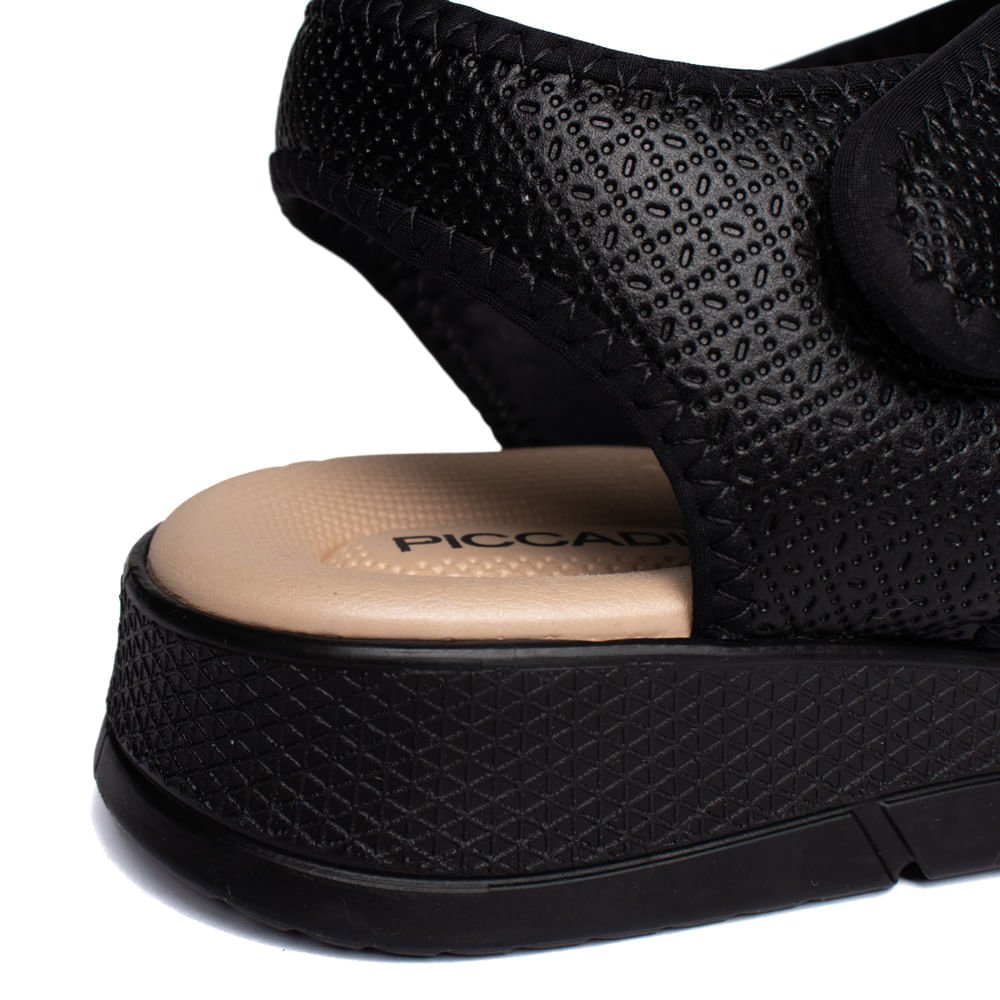 Sandália Feminina Piccadilly Anabela Médio Wide Fit Preto Preto 6