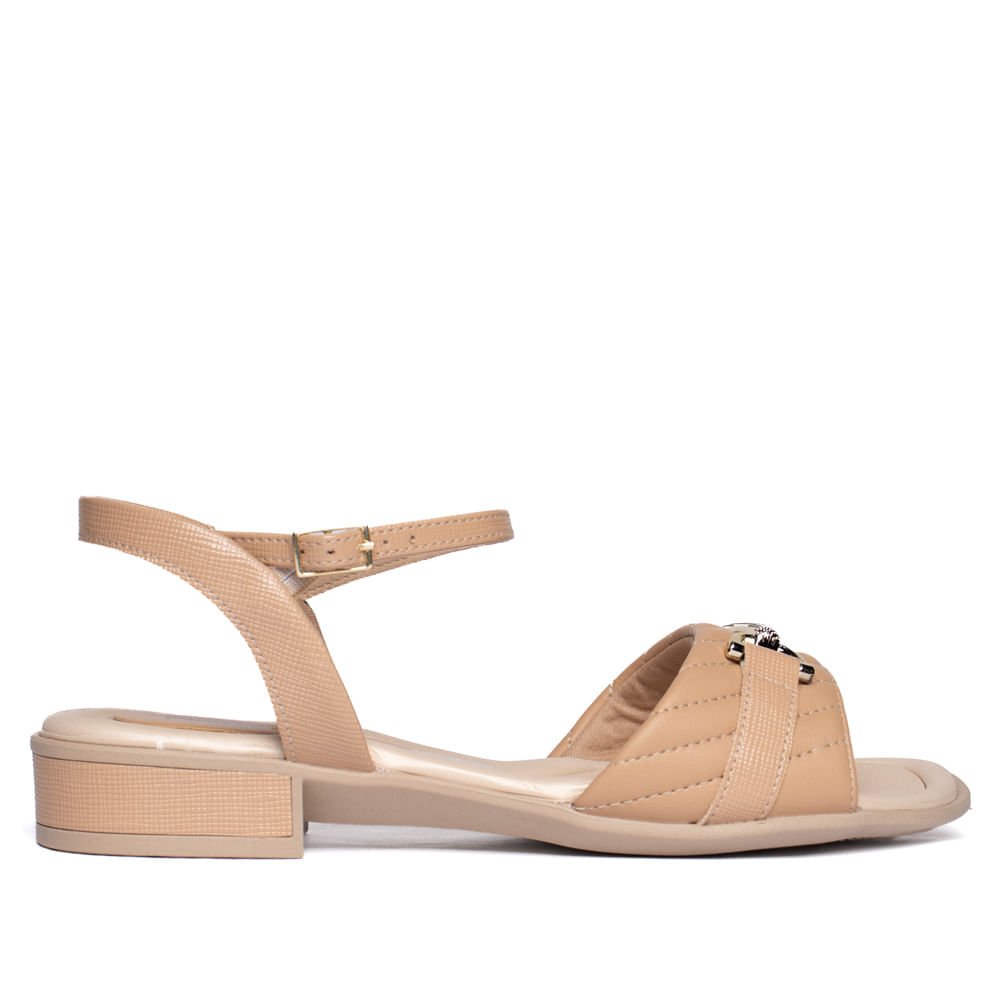 Sandália Feminina Piccadilly Salto Baixo Wide Fit Napa Nude