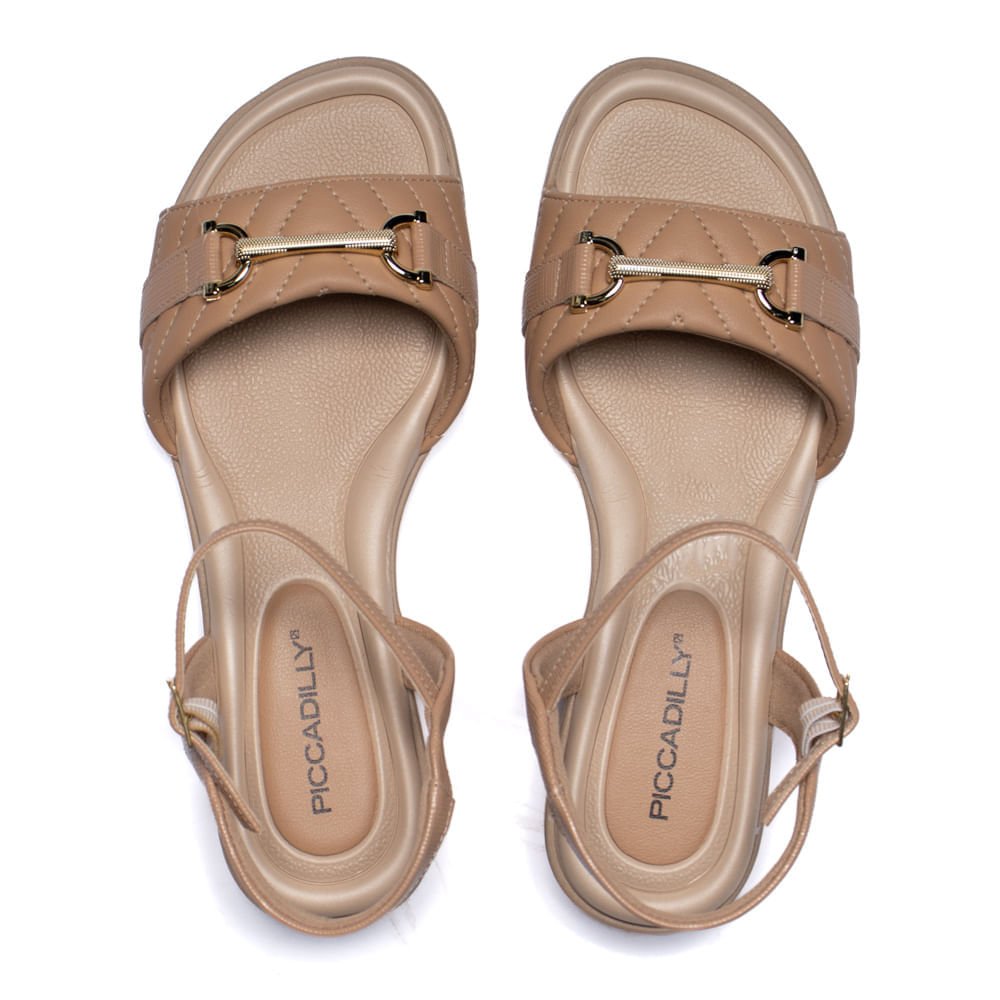 Sandália Feminina Piccadilly Salto Baixo Wide Fit Napa Nude Nude 4