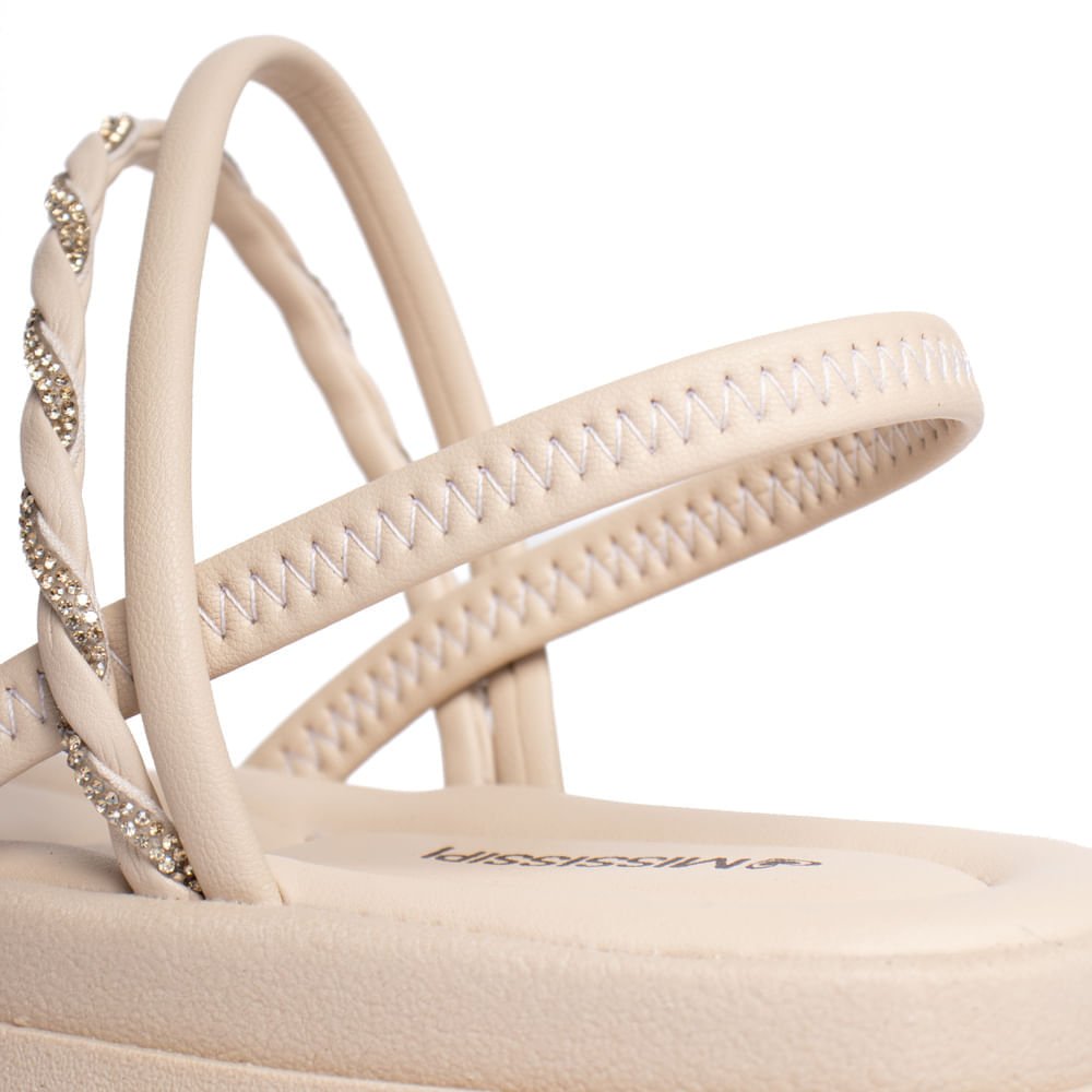 Sandália Feminina Mississipi Flatform Napa Strass Bege Bege 5