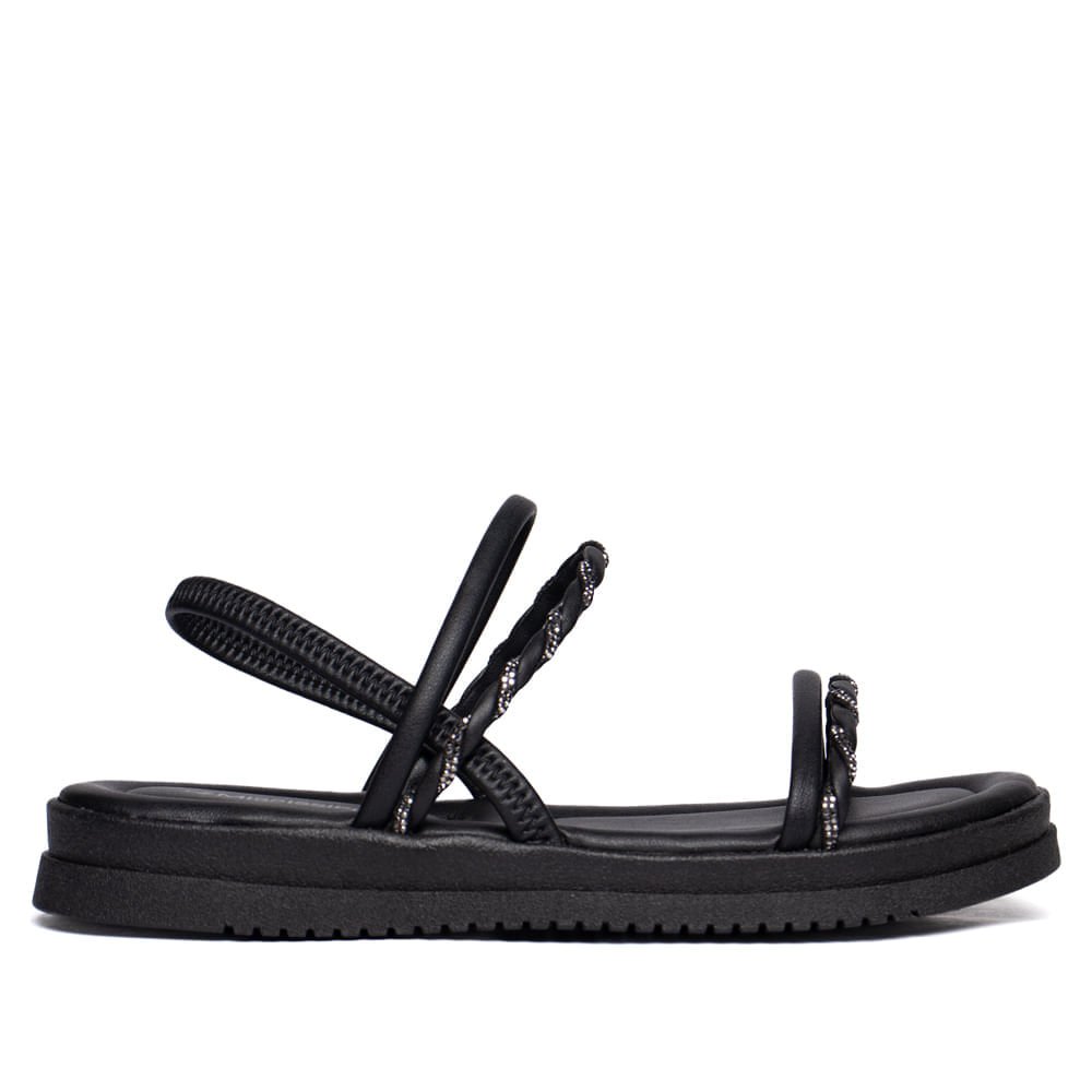 Sandália Feminina Mississipi Flatform Napa Strass Preto