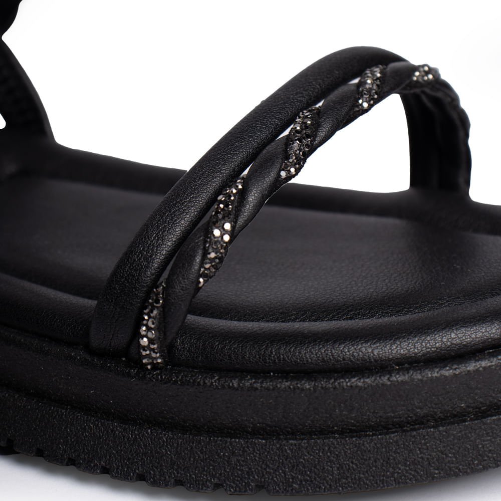 Sandália Feminina Mississipi Flatform Napa Strass Preto Preto 5