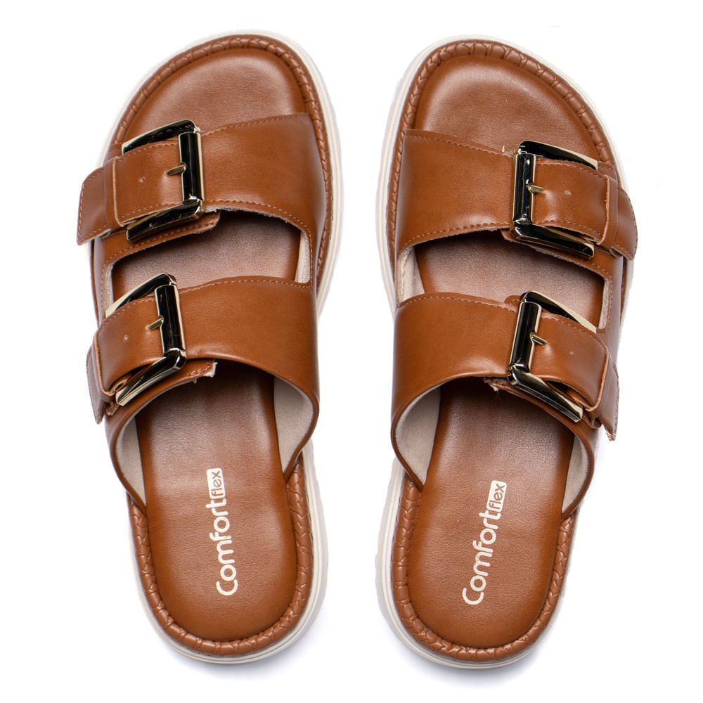 Tamanco Feminino Comfortflex com Fivelas Napa Marrom Marrom 4