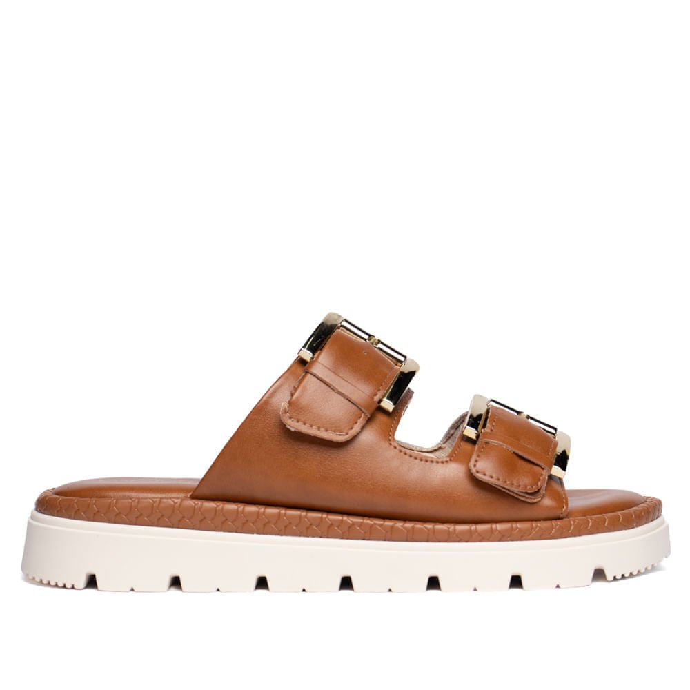 Tamanco Feminino Comfortflex com Fivelas Napa Marrom