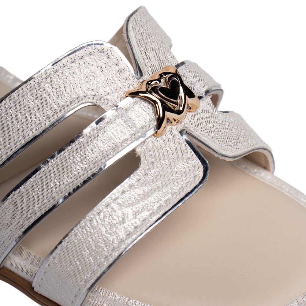 Tamanco Feminino Mississipi Salto Baixo Off White/Prata Off White 5