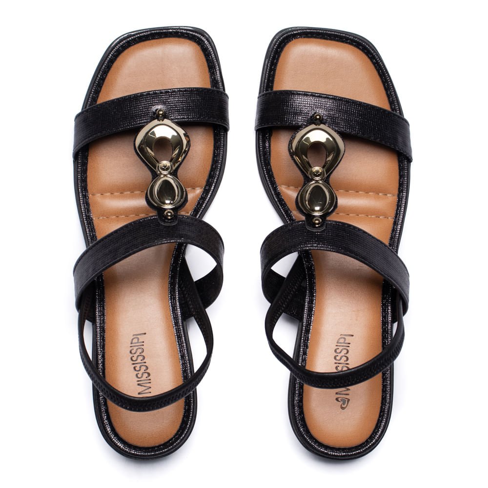 Sandália Feminina Mississipi Salto Bloco Metalizada Preto Preto 4