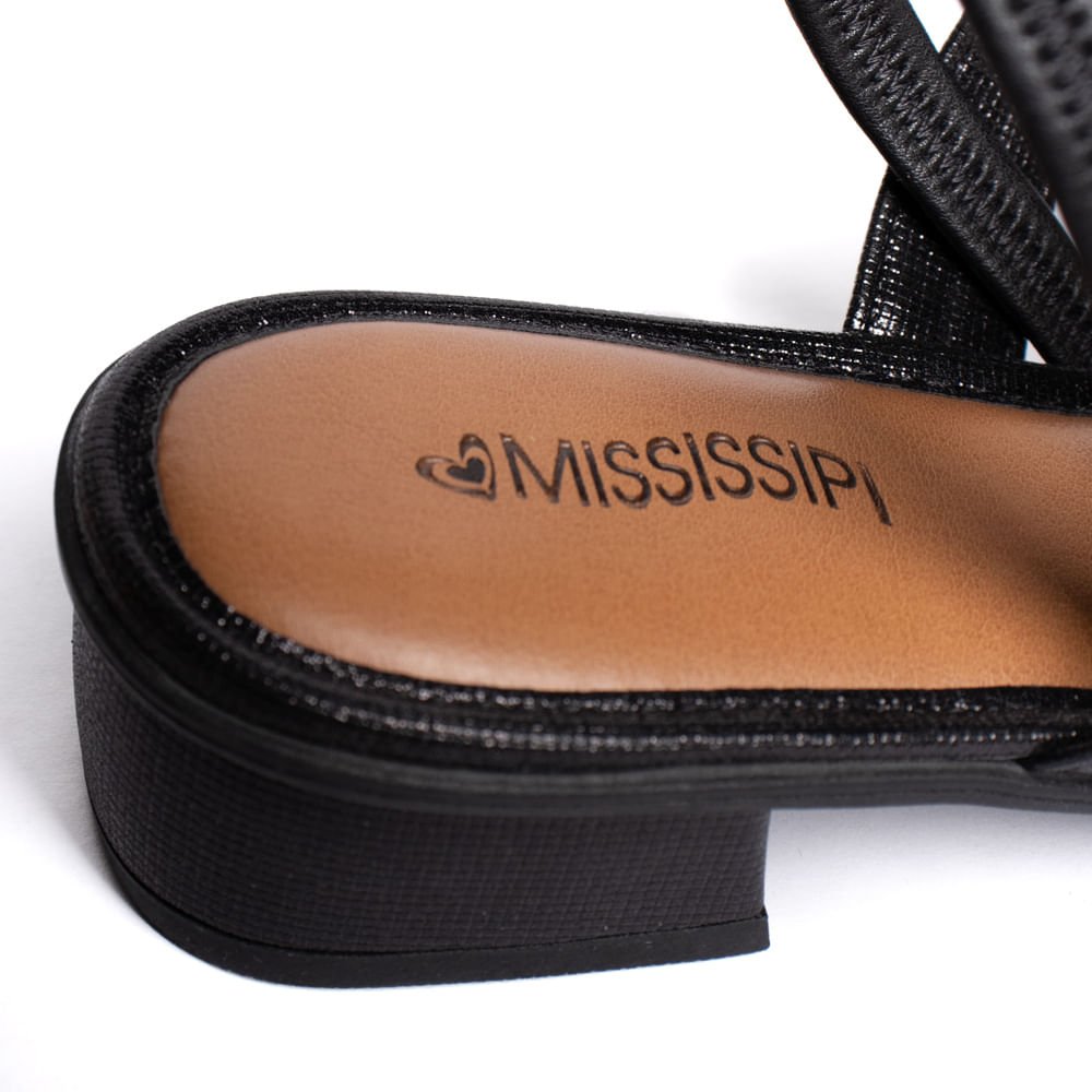 Sandália Feminina Mississipi Salto Bloco Metalizada Preto Preto 6