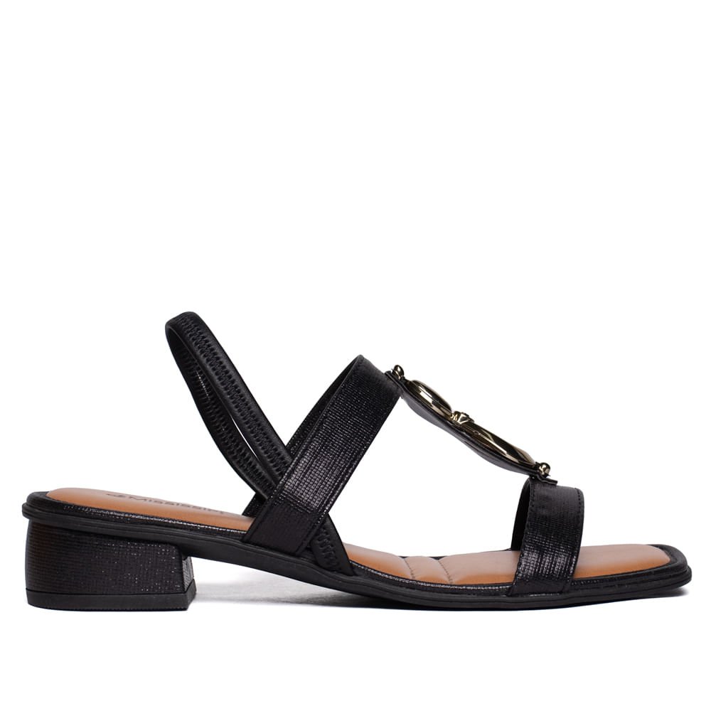 Sandália Feminina Mississipi Salto Bloco Metalizada Preto