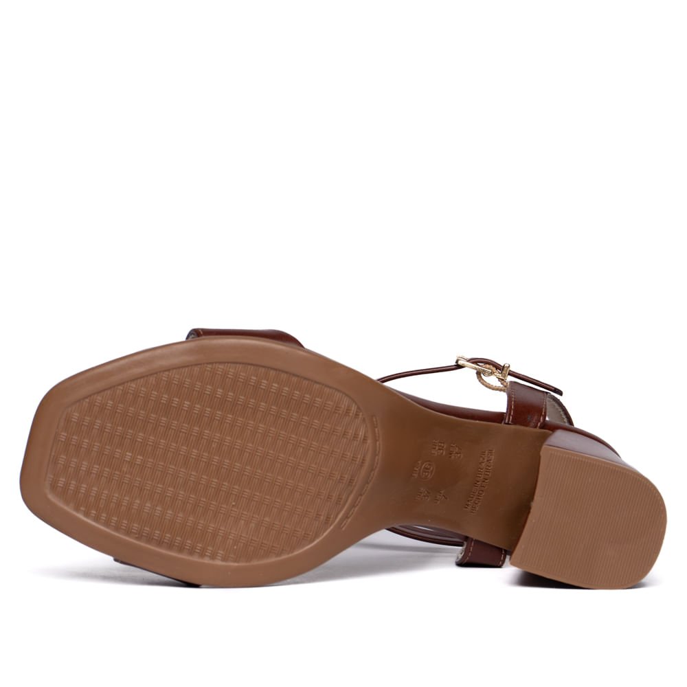 Sandália Feminina Ramarim Salto Bloco Aplique Dourado Marrom Marrom 2