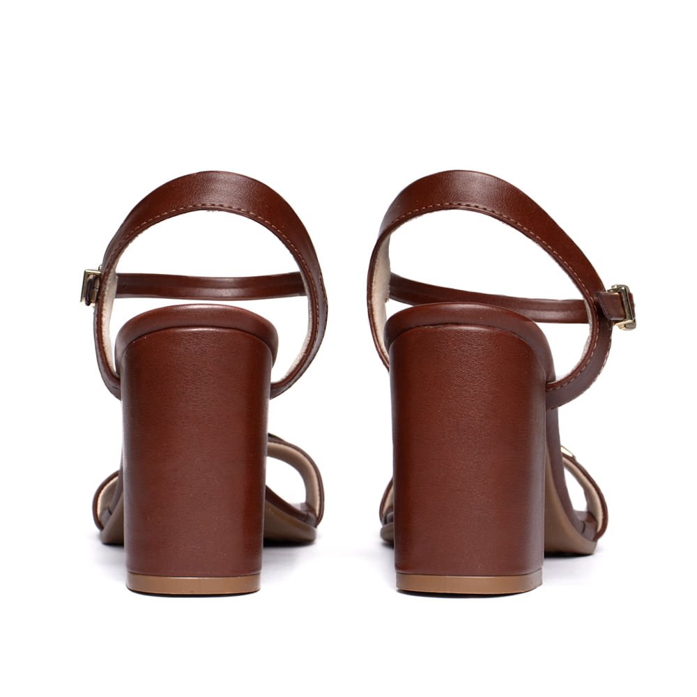 Sandália Feminina Ramarim Salto Bloco Aplique Dourado Marrom Marrom 3