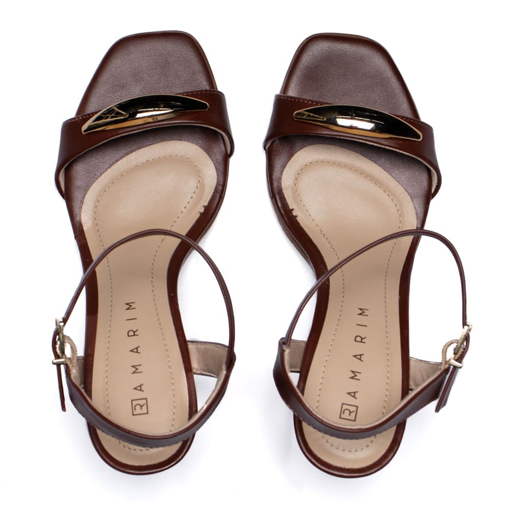 Sandália Feminina Ramarim Salto Bloco Aplique Dourado Marrom Marrom 4