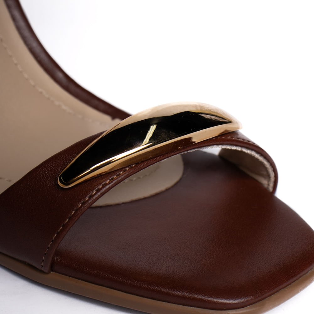 Sandália Feminina Ramarim Salto Bloco Aplique Dourado Marrom Marrom 5