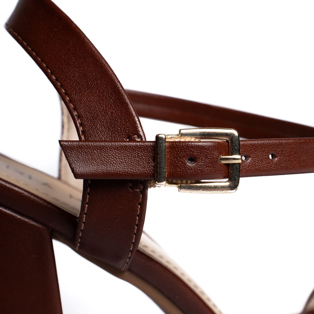 Sandália Feminina Ramarim Salto Bloco Aplique Dourado Marrom Marrom 6