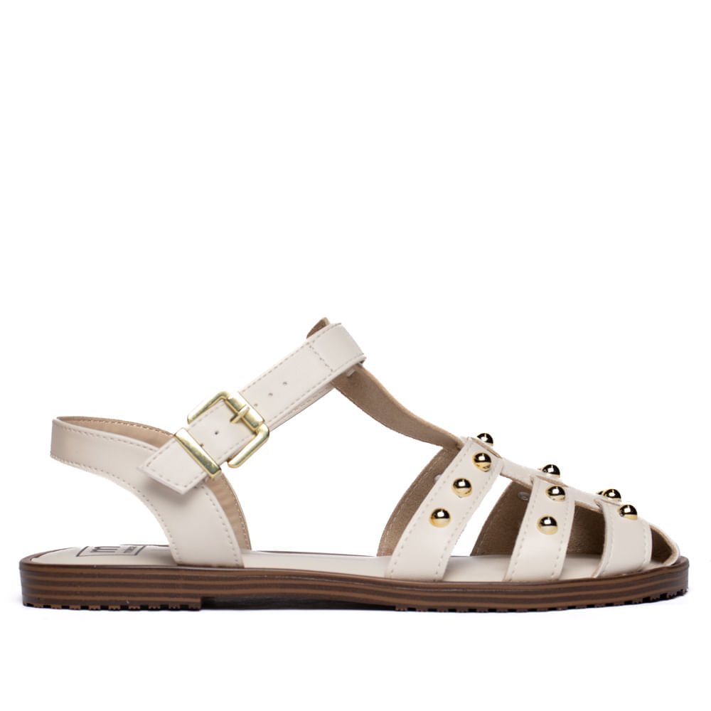 Sandália Feminina Moleca Napa Apliques Metalizados Off White