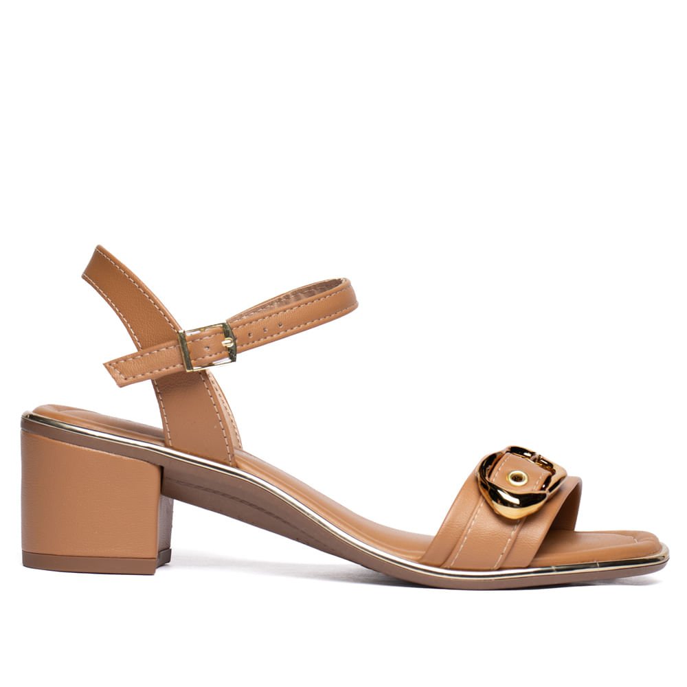 Sandália Feminina Beira Rio Salto Bloco Fivela Bege Escuro