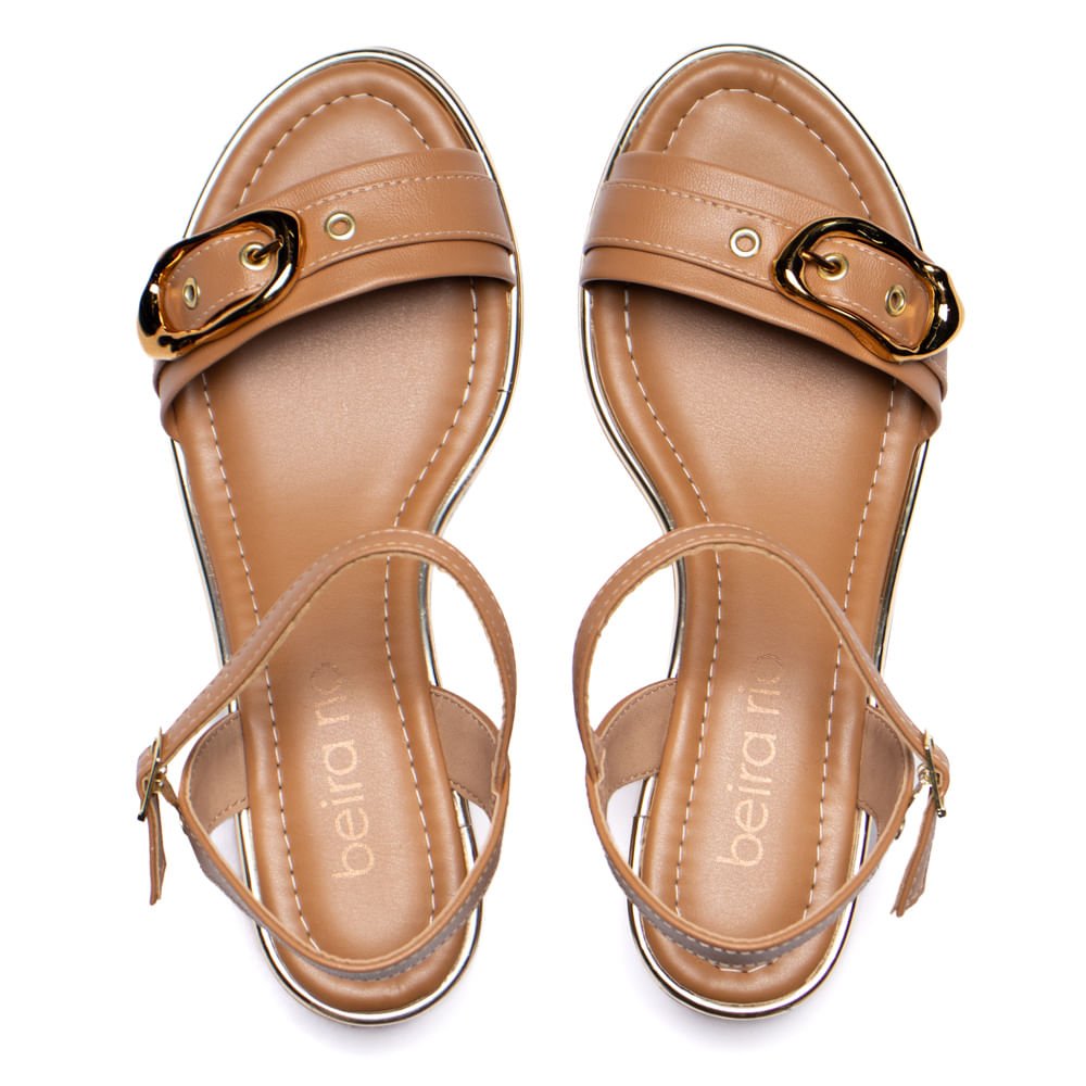 Sandália Feminina Beira Rio Salto Bloco Fivela Bege Escuro Bege Escuro 4