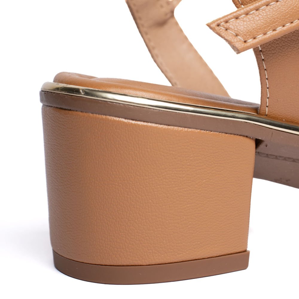 Sandália Feminina Beira Rio Salto Bloco Fivela Bege Escuro Bege Escuro 6