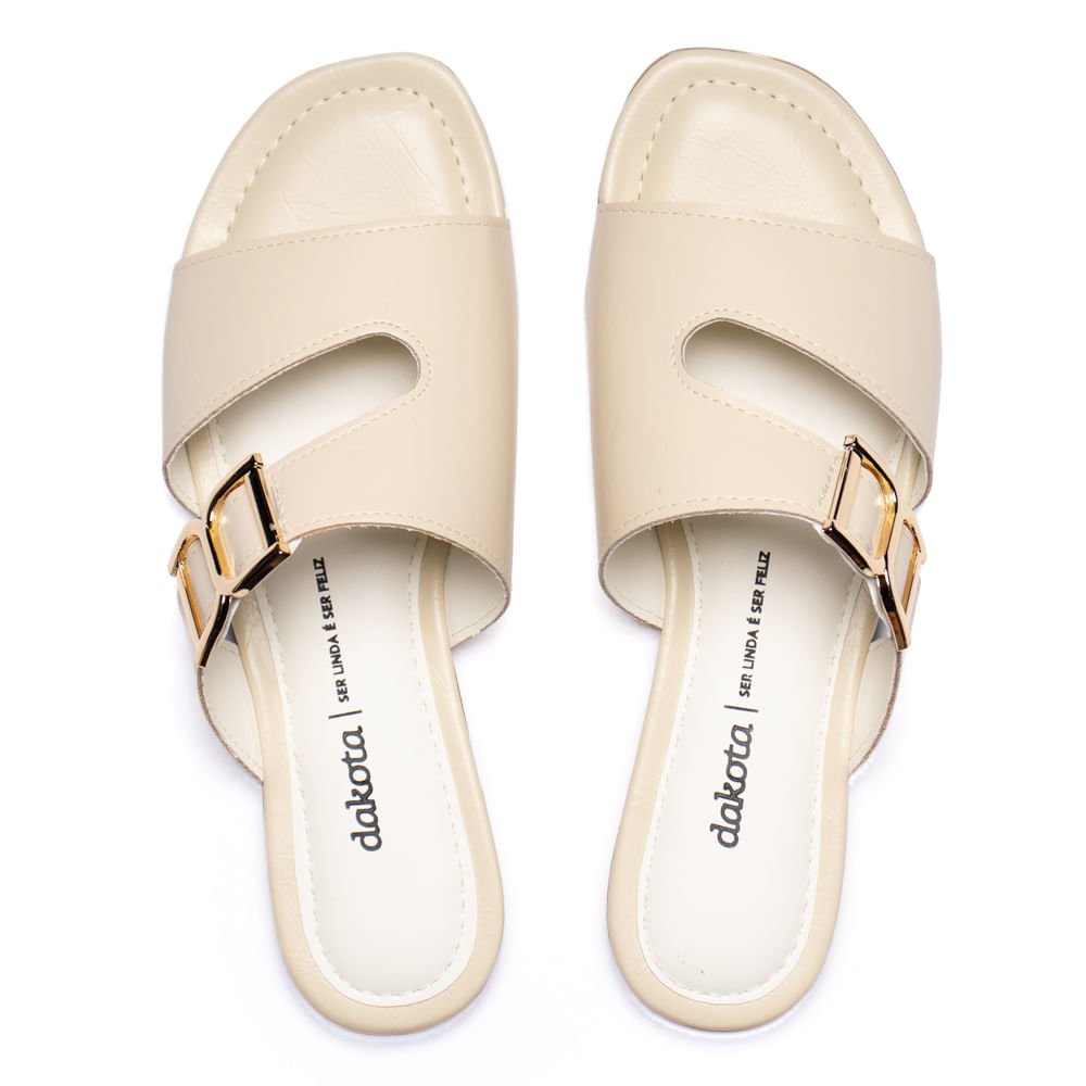 Chinelo Slide Feminino Dakota Napa Aplique Dourado Creme