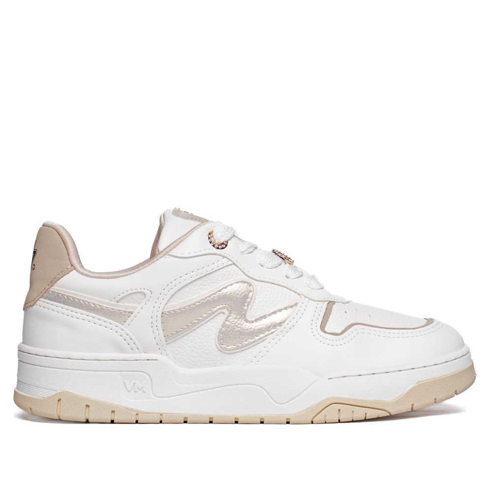 Tênis Feminino Via Marte Flatform Detalhe Metalizado Branco/Bege