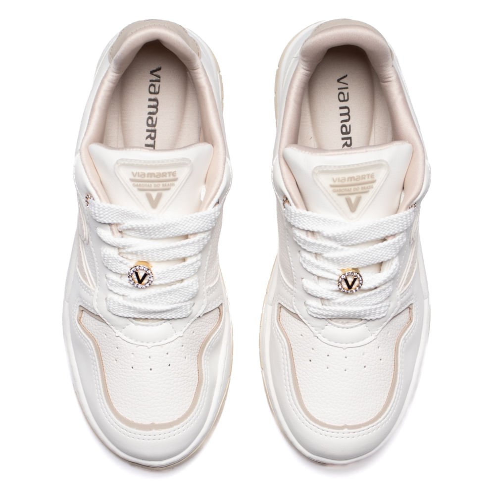 Tênis Feminino Via Marte Flatform Detalhe Metalizado Branco/Bege Branco 4