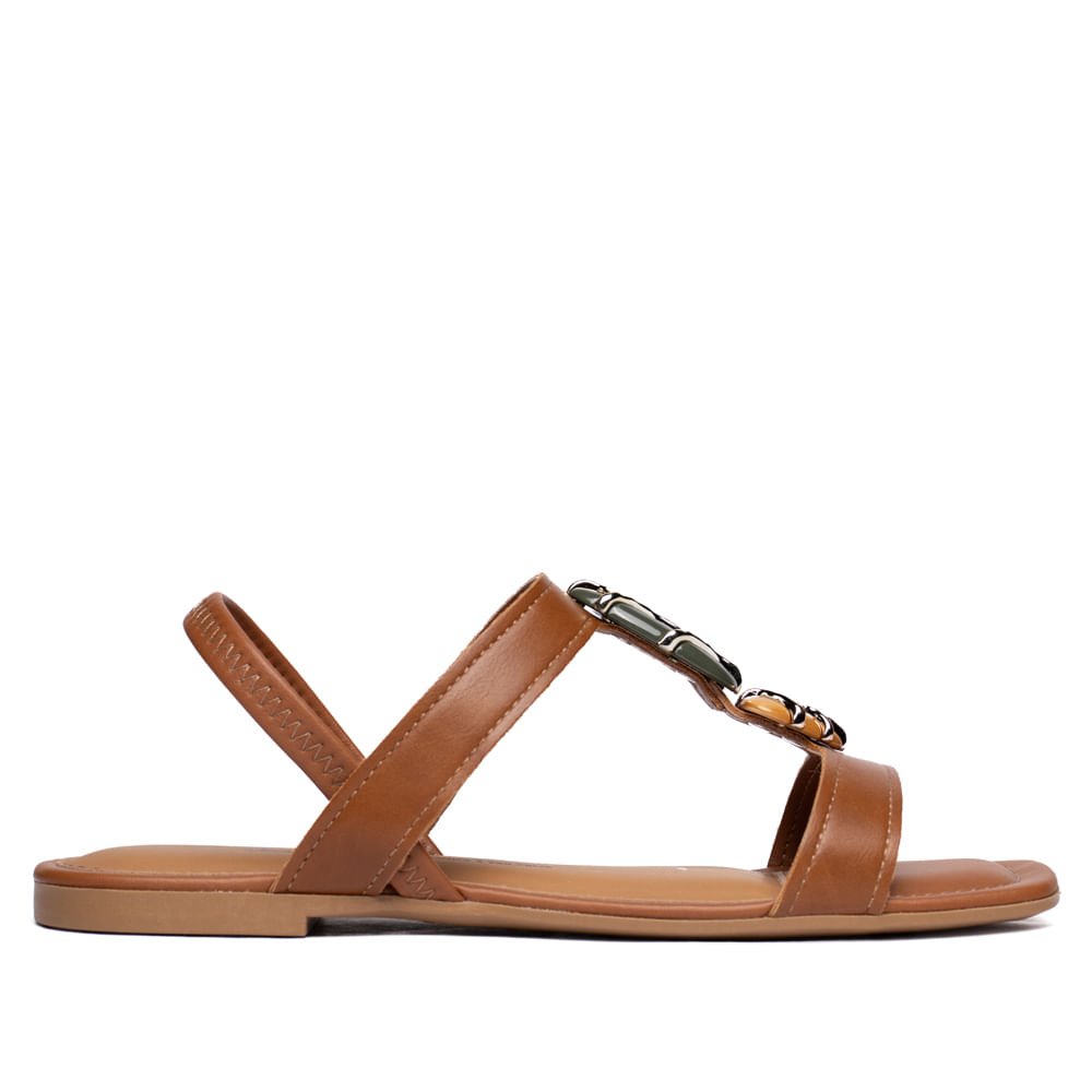 Sandália Rasteira Feminina Dakota Pedrarias Caramelo