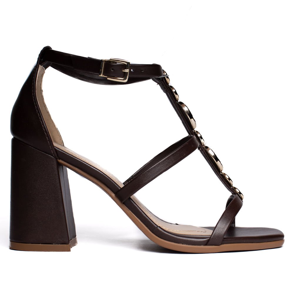 Sandália Feminina Ramarim Salto Bloco Napa Marrom