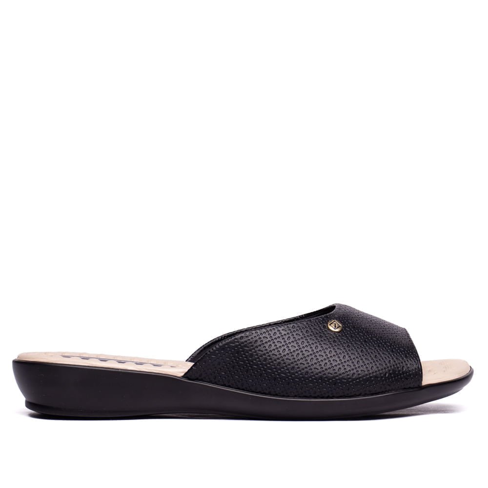 Tamanco Feminino Piccadilly Rasteira Wide Fit Preto/Bege