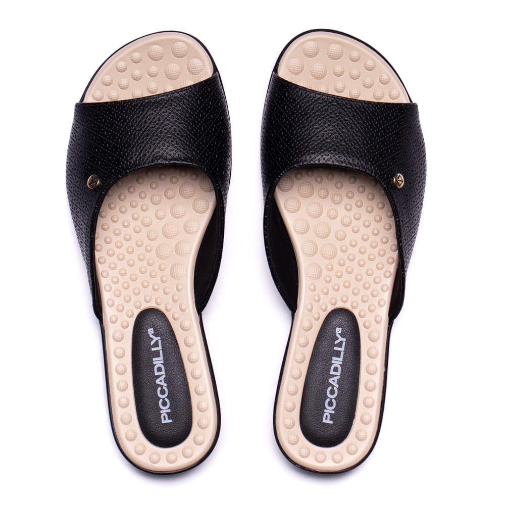 Tamanco Feminino Piccadilly Rasteira Wide Fit Preto/Bege Preto/Bege 4